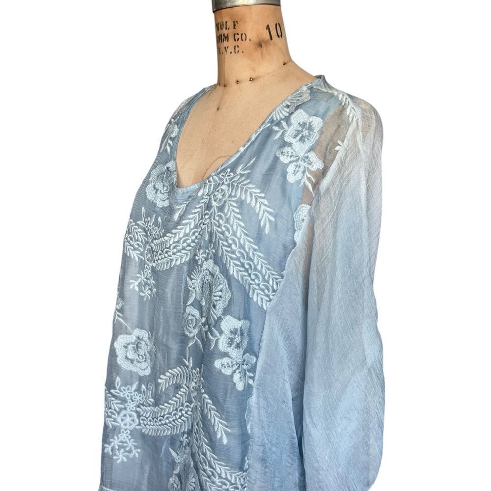 Pretty Angel Light Blue Embroidered Silk Blend Tunic Size L - Picture 3 of 8